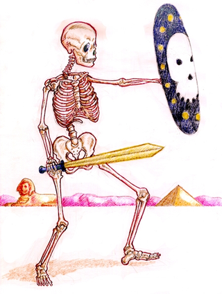 An artist's rendering of what a warrior-skeleton may have looked like.